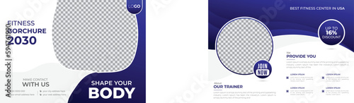 Modern Creative Fitness Gym Bifold 4 Page Brochure Design Template Suitable for Fitness Club Business