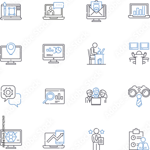 Team supervision line icons collection. Coaching, Collaboration, Communication, Coordination, Delegation, Empowerment, Feedback vector and linear illustration. Goal-setting,Guidance,Leadership outline