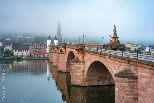 Old Bridge in Heidelberg on a foggy day