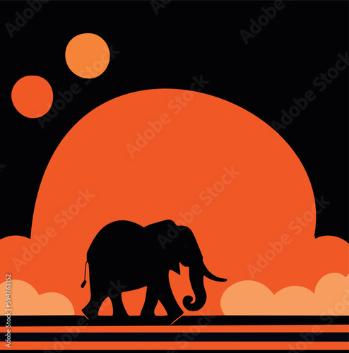 Majestic elephant stands out against an open savannah landscape, illuminated by the sunset