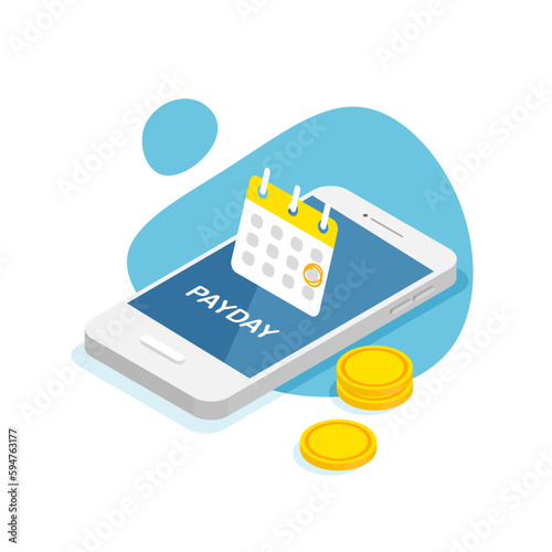 Payment date or payday concept. Financial bill calendar. Deadline data on 3d smartphone screen. Vector illustration in trendy style isolated.