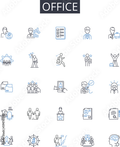 Office line icons collection. Countdown, Limit, Target, Timeframe, Schedule, Due date, Cutoff vector and linear illustration. Apex,Finality,Timing outline signs set photo
