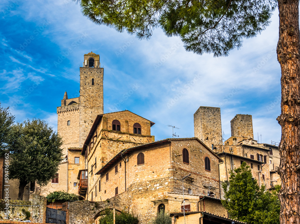 historic buildings at the old town of San Gimignano in italy