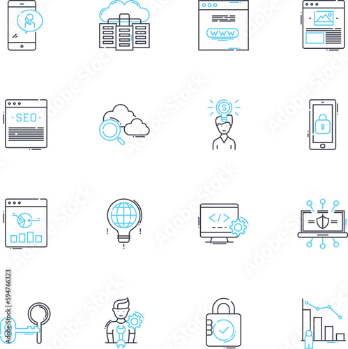 Business persuasion linear icons set. Influencing, Convincing, Selling, Coercion, Negotiation, Mindset, Authority line vector and concept signs. Leadership,Diplomacy,Communication outline