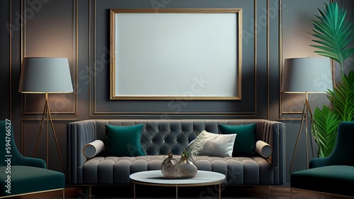 Mockup Poster Frame on the Wall Luxurious Living Room on Contemporary Wall 3D Render with Modern Interior Design 3D illustrationa KI-Illustrationen © Enes