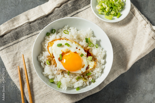 Homemade Asian Fried Egg and Rice Breakfast