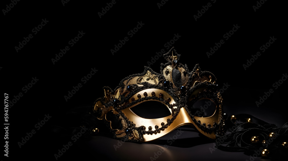 Carnival mask on black background. Illustration. Ai generation.