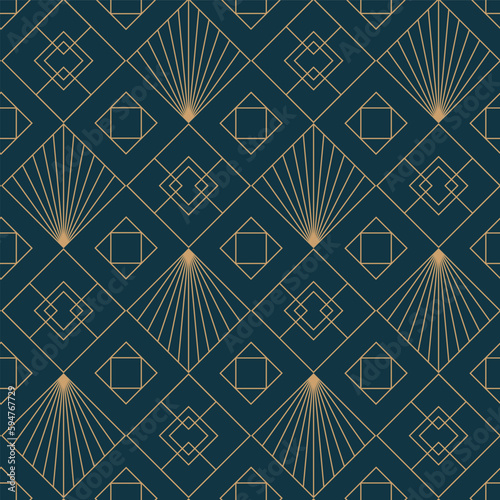 Gold geometric seamless pattern. Abstract rectangle shape, luxury art deco background for poster cover print. Vector design