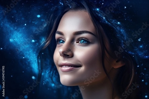 young woman with blue eyes and a bright smile created with Generative AI technology