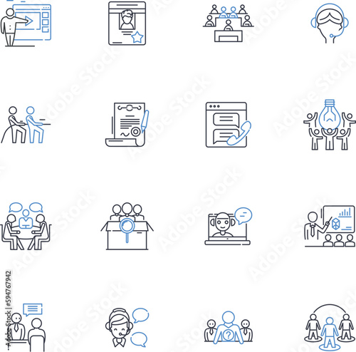 Intercultural communication line icons collection. Diversity , Globalization , Multiculturalism , Adaptation , Integration , Language , Stereotypes vector and linear illustration. Empathy ,Respect
