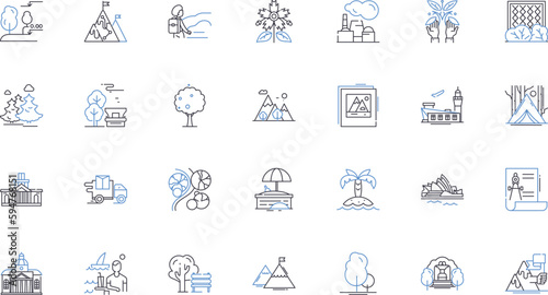 Urban jungle line icons collection. Concrete, Skyscraper, Traffic, Graffiti, Alleyway, Parkour, Streetlight vector and linear illustration. Subway,Rooftop,Crowd outline signs set