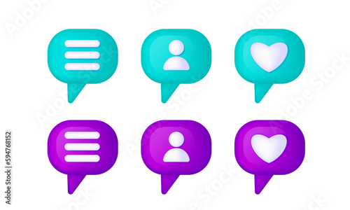 3d speech bubble. Social media like icon concept. Comment and Follower.