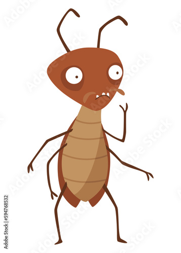 Dirt cockroach. Funny brown beetle. Adorable parasit, wildlife sticker. Cartoon insect pest vector illustration
