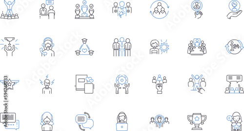 Mentorship and employment line icons collection. Guidance, Apprenticeship, Coaching, Collaboration, Empowerment, Advancement, Nerking vector and linear illustration. Role-model,Mentorship,Training