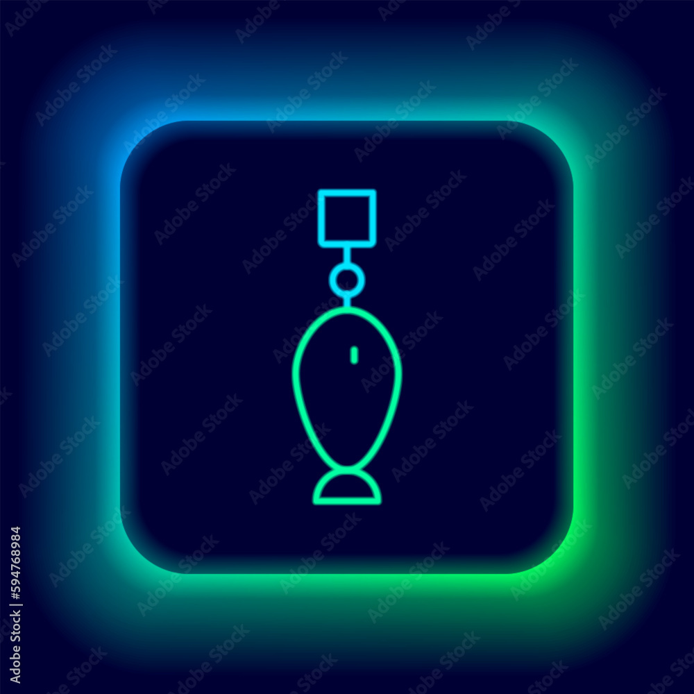Glowing neon line Fishing spoon icon isolated on black background. Fishing baits in shape of fish. Fishing tackle. Colorful outline concept. Vector Glowing neon line Fishing spoon icon isolated on black background. Fishing baits in shape of fish. Fishing tackle. Colorful outline concept. Vector