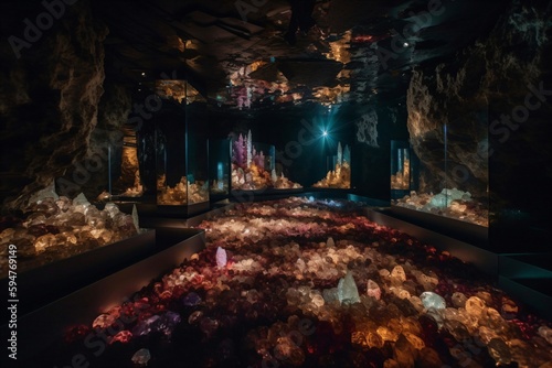 beautiful room full of colorful shiny gemstones created with Generative AI technology