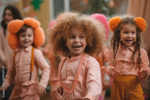 Children dressed up, children's carnival costumes, carnival and disguise. Generative AI