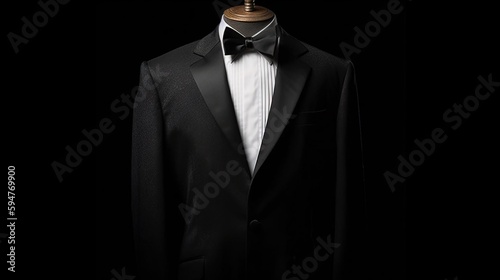 Photo a black tuxedo with a white shirt and bow tie.  generative ai