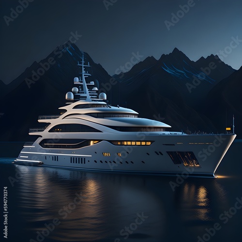 luxury super-yacht with mountains background © Thewan