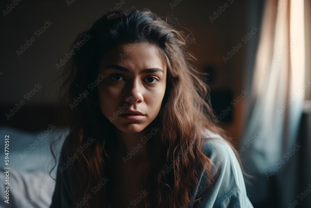adult woman at home by the window, thoughtful or waiting. Generative AI adult woman at home by the window, thoughtful or waiting. Generative AI