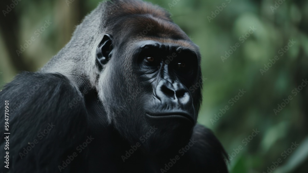Gorilla in a cinematic tropical forest background with beautiful colors generative ai Gorilla in a cinematic tropical forest background with beautiful colors generative ai