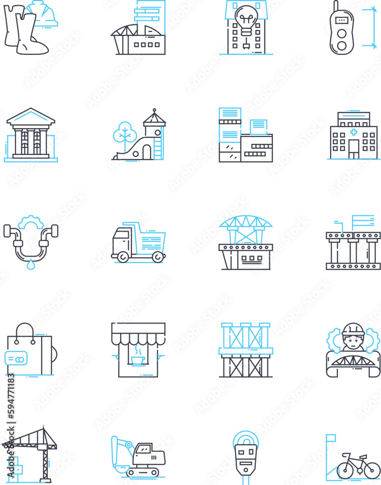 Downtown tower linear icons set. Skyscraper, Landmark, Iconic, Modern, Vertical, Urban, Impressive line vector and concept signs. High-rise,Glass,Steel outline illustrations