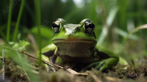 Frog in a cinematic jungle forest background with beautiful colors generative ai