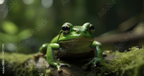 Frog in a cinematic jungle forest background with beautiful colors generative ai