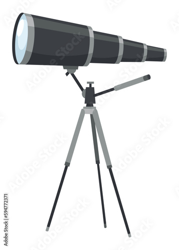 Optical instrument icon for viewing distant objects. Telescope on tripod, device for education. Modern isolated vector illustration