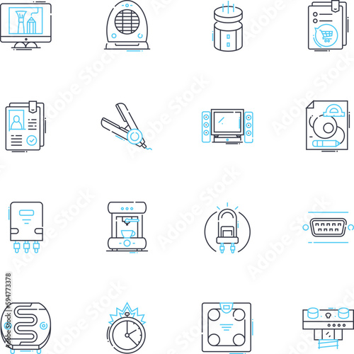 Appliance stock linear icons set. Inventory, Refrigerators, Washers, Dryers, Stoves, Ovens, Dishwashers line vector and concept signs. Freezers,Microwaves,Toasters outline illustrations