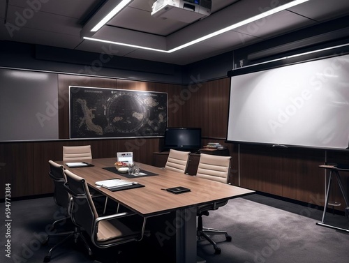 Empty conference room with wooden elements 