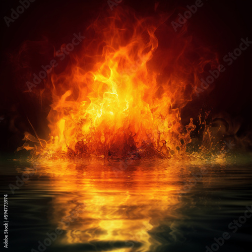a fire is burning over a body of water
