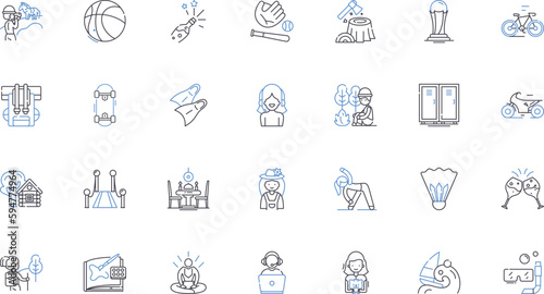 Pastimes line icons collection. Gaming, Biking, Reading, Traveling, Fishing, Painting, Writing vector and linear illustration. Singing,Dancing,Hiking outline signs set