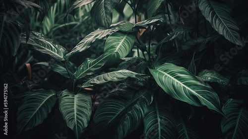Green tropical leaves background. Natural theme backdrop. AI generated