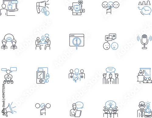 Pronunciation line icons collection. Articulation, Accent, Diction, Enunciation, Fluency, Inflection, Intonation vector and linear illustration. Phtics,Projection,Vowel outline signs set photo