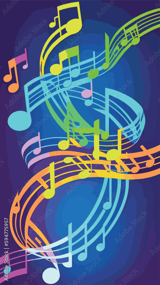 Fototapeta premium Musical notes on a multicolored background.
