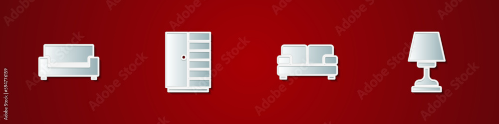 Set Sofa, Wardrobe, and Table lamp icon. Vector Set Sofa, Wardrobe, and Table lamp icon. Vector