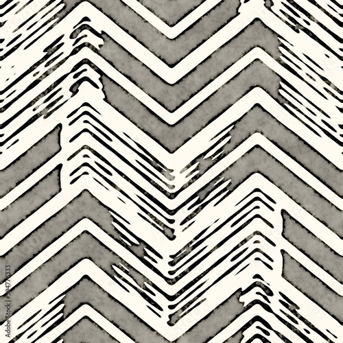 Abstract Ink Drawn Broken Chevron Pattern