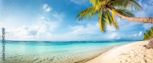 Tropical beach panorama. Generative AI.