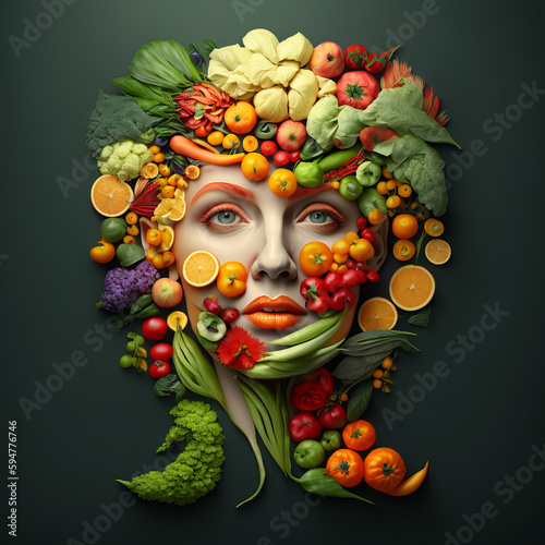 Human face covered with vegetable, created by Generative AI