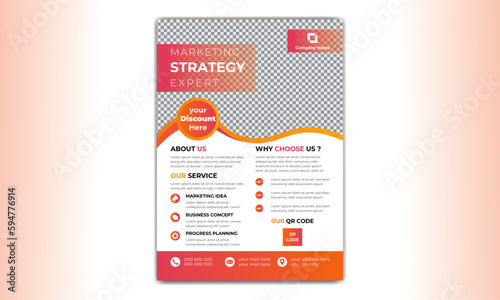 Modern creative and corporate colorful flyer design template, A4 size, red , yellow, white, gradient color .