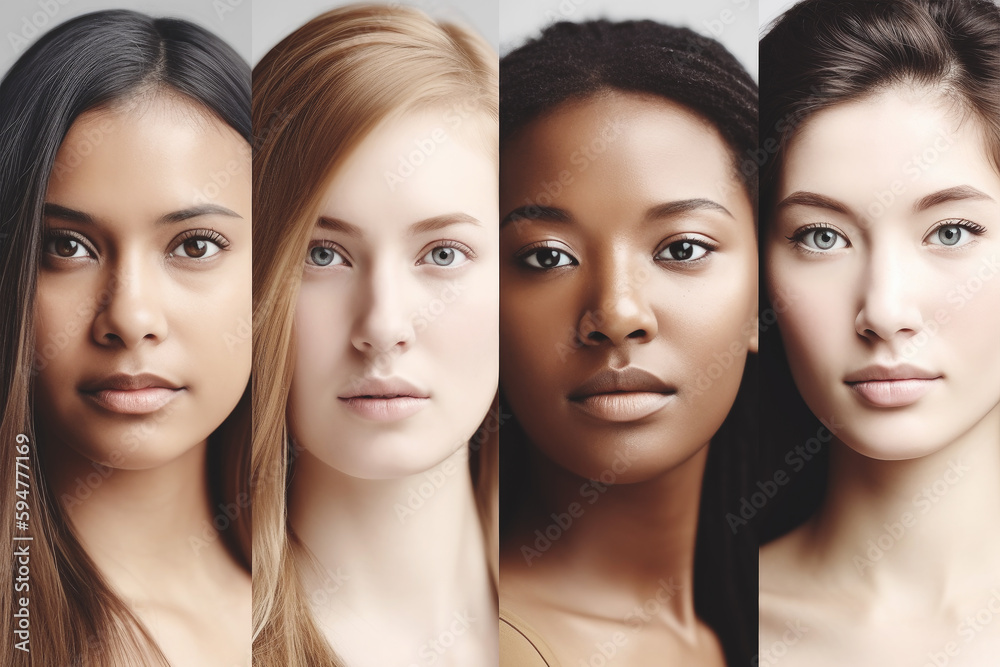 Portrait of a group of young and beautiful mixed race women AI generative art