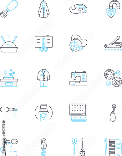 Quilting linear icons set. Fabric, Needle, Thread, Patchwork, Design, Block, Sewing line vector and concept signs. Binding,Applique,Handcrafted outline illustrations