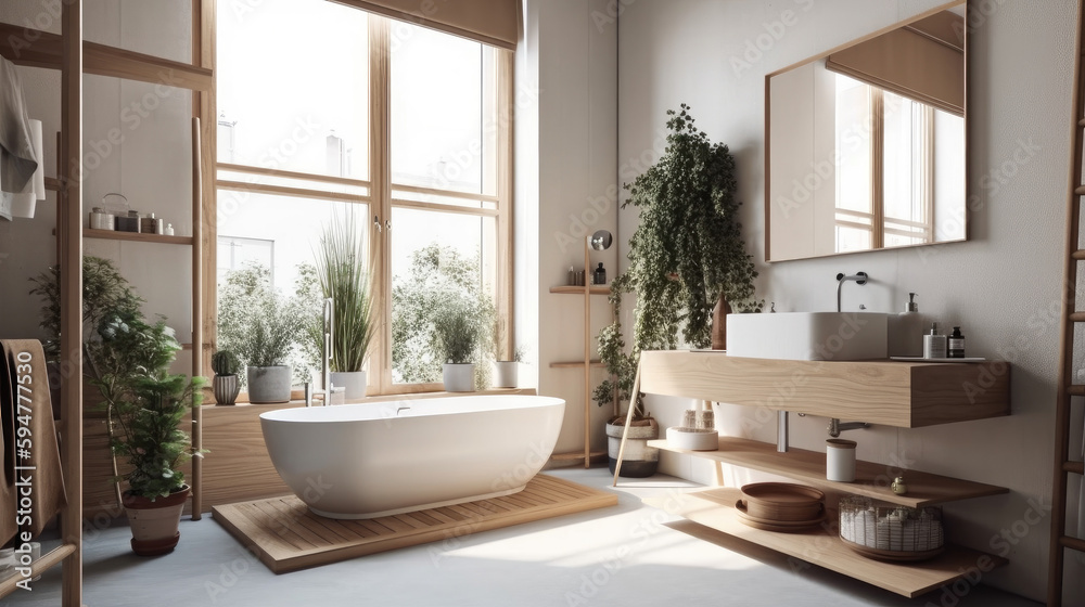 Bathroom in Scandinavian style, Generative AI Bathroom in Scandinavian style, Generative AI