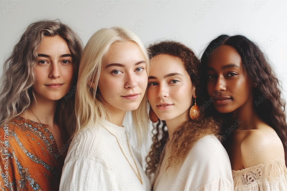 Portrait of a group of diverse young beautiful women, Generative ai