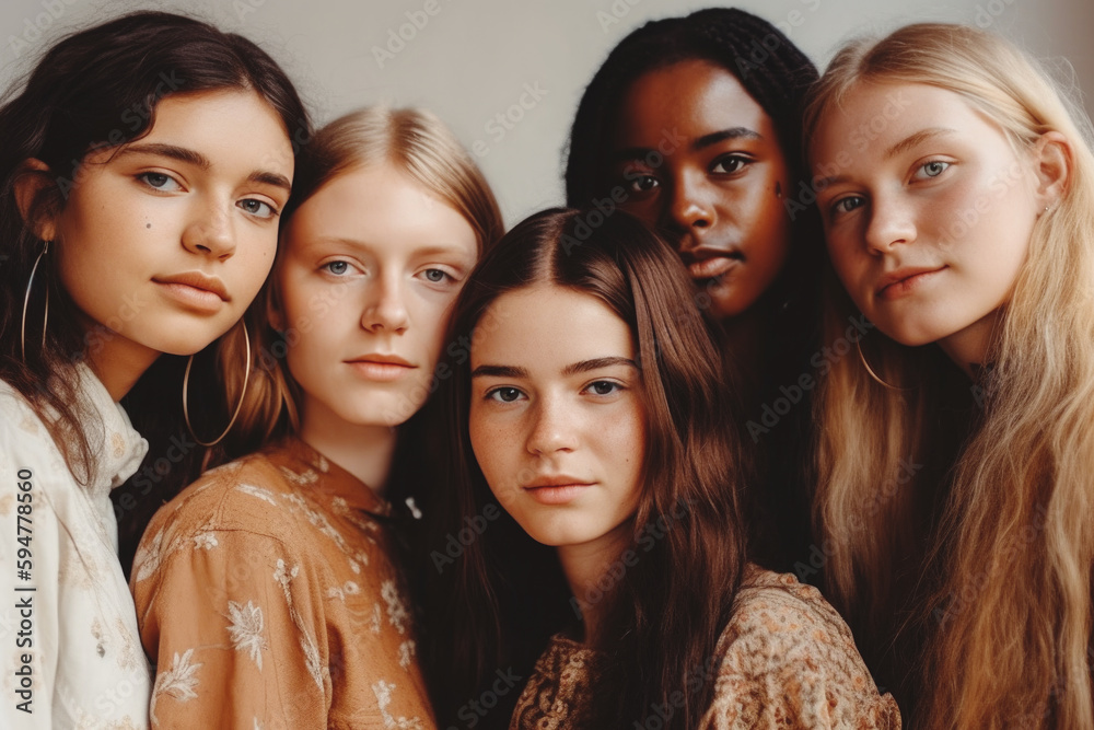 Portrait of a group of diverse young beautiful women, Generative ai Portrait of a group of diverse young beautiful women, Generative ai
