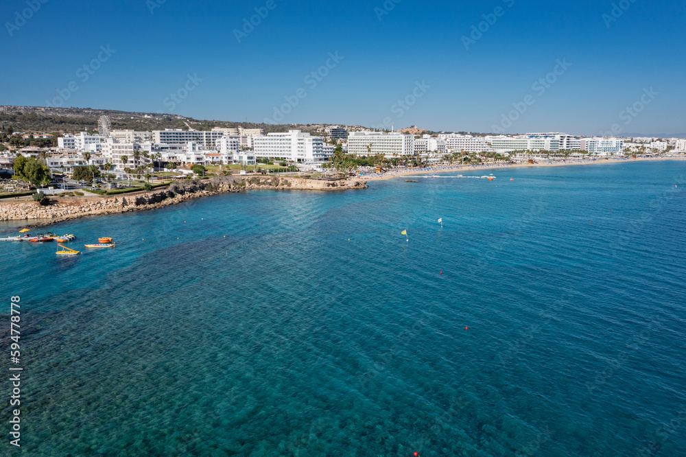 Aerial view of Protaras tourist resort, part of Paralimni Municipality, Cyprus