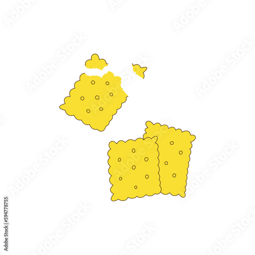 Whole and broken crackers on white background. Illustration of food, snacks. Healthy snack.
