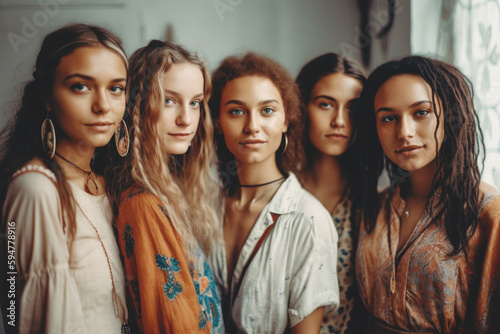 Portrait of a group of diverse young beautiful women, Generative ai