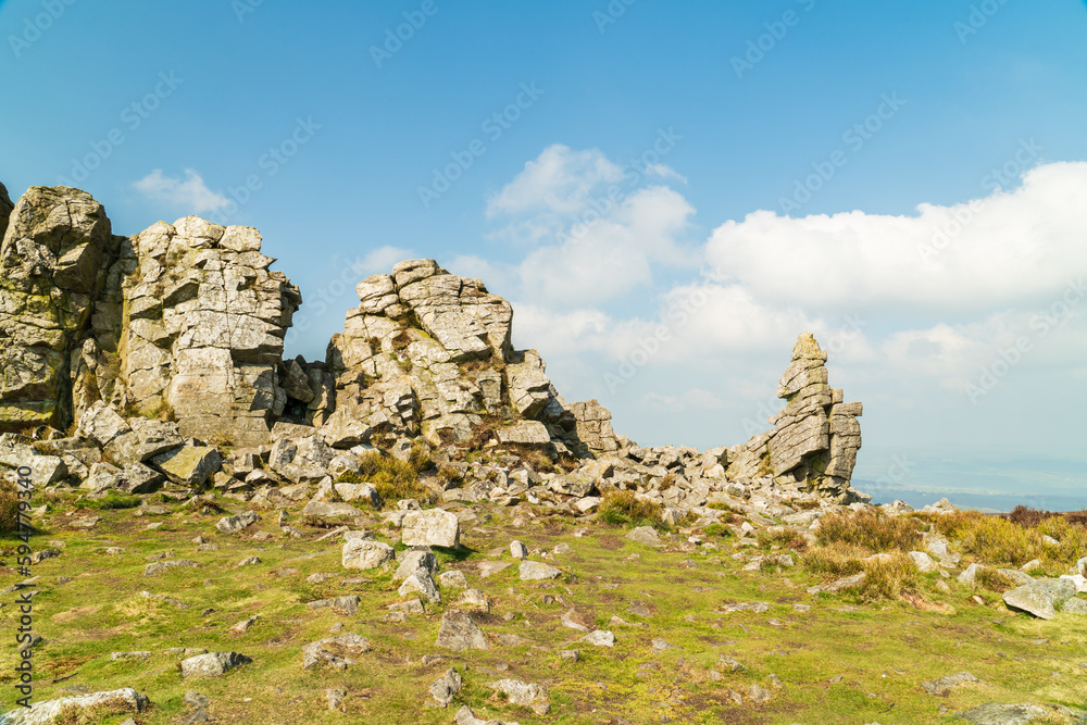 A view of Manstone Rock in the Stiperstones Nature Reserve in Shropshire, UK.  A Quartzite ridge created during the last Ice Age 480 million years ago
